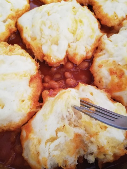 Cheesy Dumplings In Baked Beans