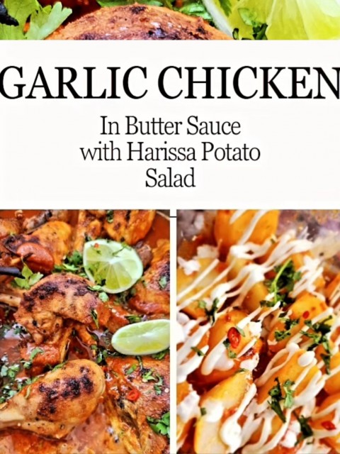 Garlic Chicken In Butter Sauce Served With Harissa Potatoe Salad