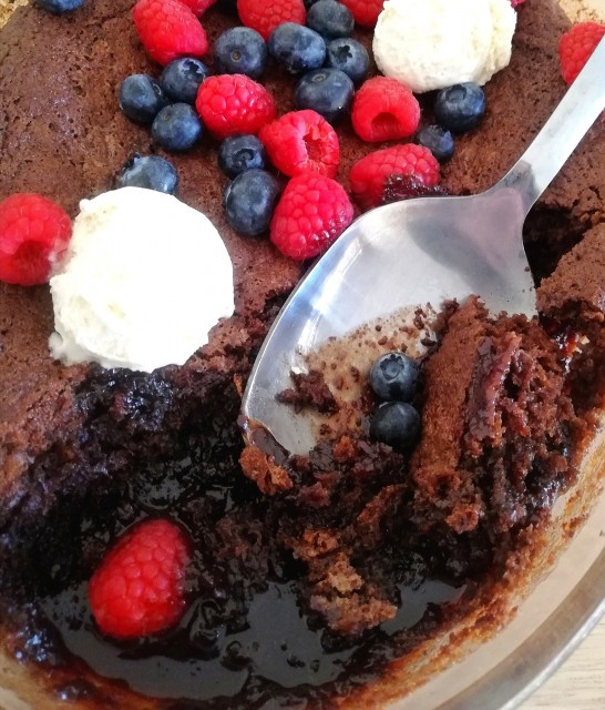 Chocolate Self-saucing Pudding (with Dark Choc And Berries)