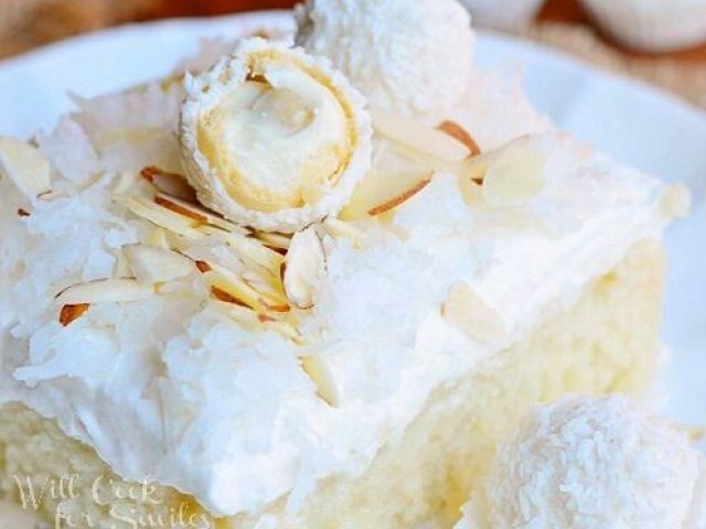 Raffaello Poke Cake: Coconut Cake With White Chocolate/coconut Cream & Whipped Topping