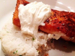 Cajun Spiced Salmon With Creamy Greek Yoghurt Sauce And Parsley Rice