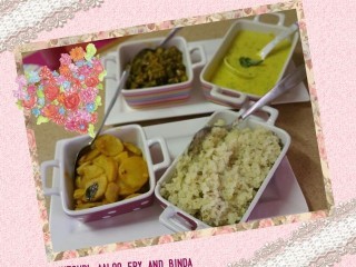 Curry, Kitchri, Aaloo Fry And Binda