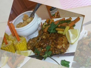 Portuguese Chicken, Aromatic Roast Potatoes,  Veg N Corn