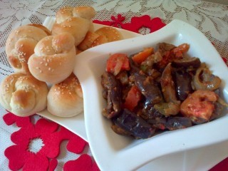 Masala Baby Brinjal + Homemade Rolls