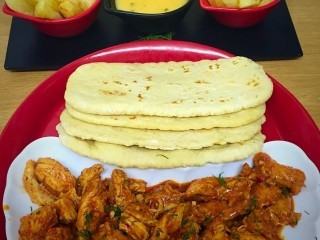 Saucy Chicken, Chips,  Cheesy Chilli Sauce And Pita
