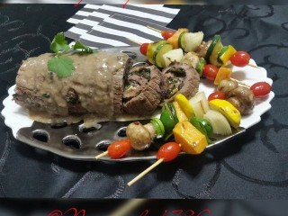Stuffed Ribeye Steak With Vegetable Kebabs