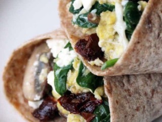 Scramble Egg Wrap With Sautéed Spinach And Mushrooms