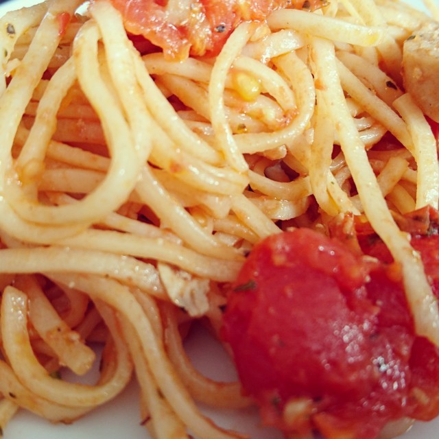 Angel Hair Pasta With Burst Cherry Tomato Sauce And Salt And Pepper Chicken