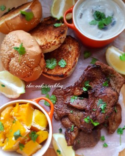 Rump Steak Served With Butternut, Mushroom Sauce And Toasted Buns