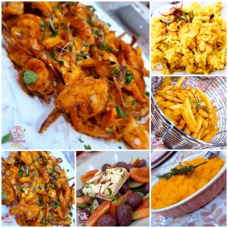 Lemon Butter Prawns, Savoury Rice, Creamy Butternut And Salad