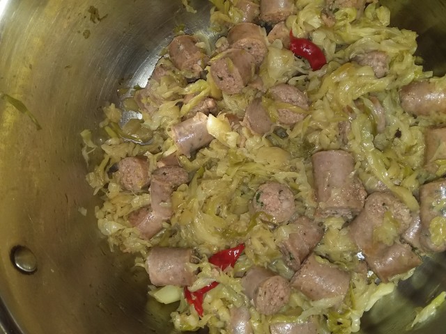 Braised Cabbage With Mutton Sausages
