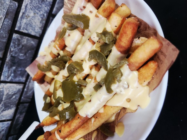 Cheesy Japanese Long Fries With Jalapeños