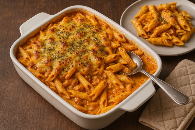 Spicy Creamy Chicken Pasta Bake