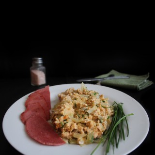 Spanish Scrambled Eggs With A Pressed Beef Side