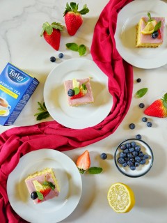 Tetley Lemon Infused Sheet Cake With A Black Current Glaze