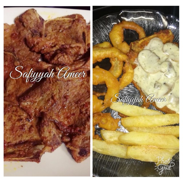 Masala Fried Steak, Mushroom Sauce And Onion Rings