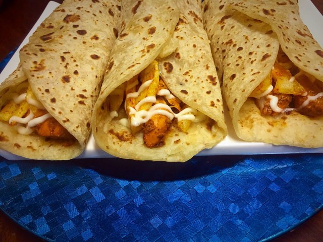 West Indian Chicken Roti Wrap