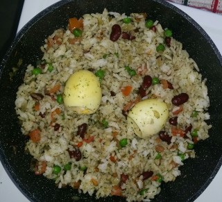 Boiled Eggs And Red Kidney Beans Rice