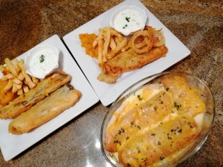 Battered Hake With Tartar Sauce And Jimmy's Cheesy Garlic Rolls