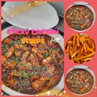 Sticky Chicken Strips N Chips 🍟