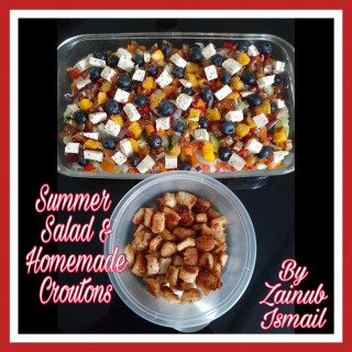 Summer Salad & Homemade Croutons With 1000 Island Dressing