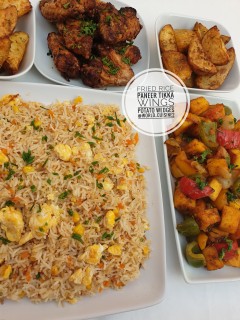 Fried Rice, Paneer Tikka, Chiken Wings, Potato Wedges