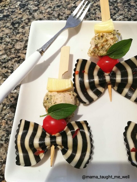 Caprese Chicken Pasta Skewers