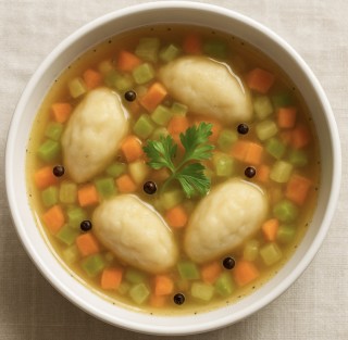 Clear Salt And Pepper Broth With Dumplings And Soup Vegetables Pack