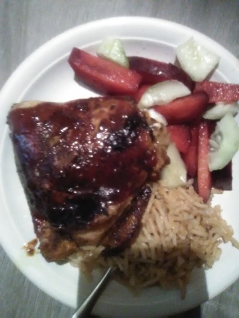Bbq Chicken, Cucumber, Pluots And Rice