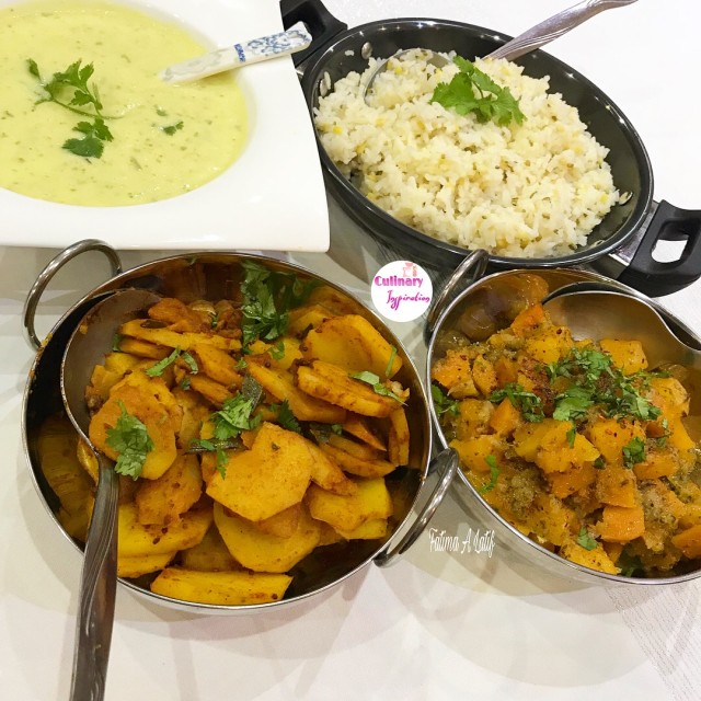 Khuri, Kitchri, Aaloo Fry & Butternut Curry