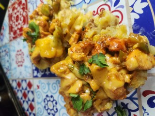 Potato Waffles With Cheesy Tikka Chicken