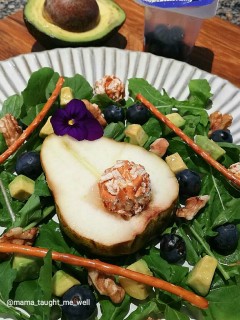 Poached Pear Feta Blueberry Salad