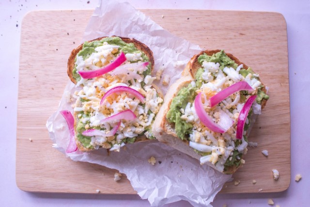 Grated Egg , Pickled Onion And Avocado