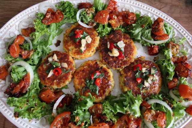 Haloumi, Courgette And Herb Cakes