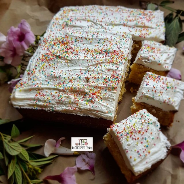 Old Fashioned Hot Milk Sponge Cake Topped With White Icing