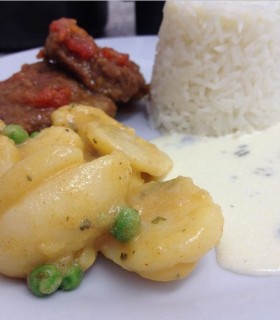 Steak/spicy Potatoes/lemon Butter Sauce/rice